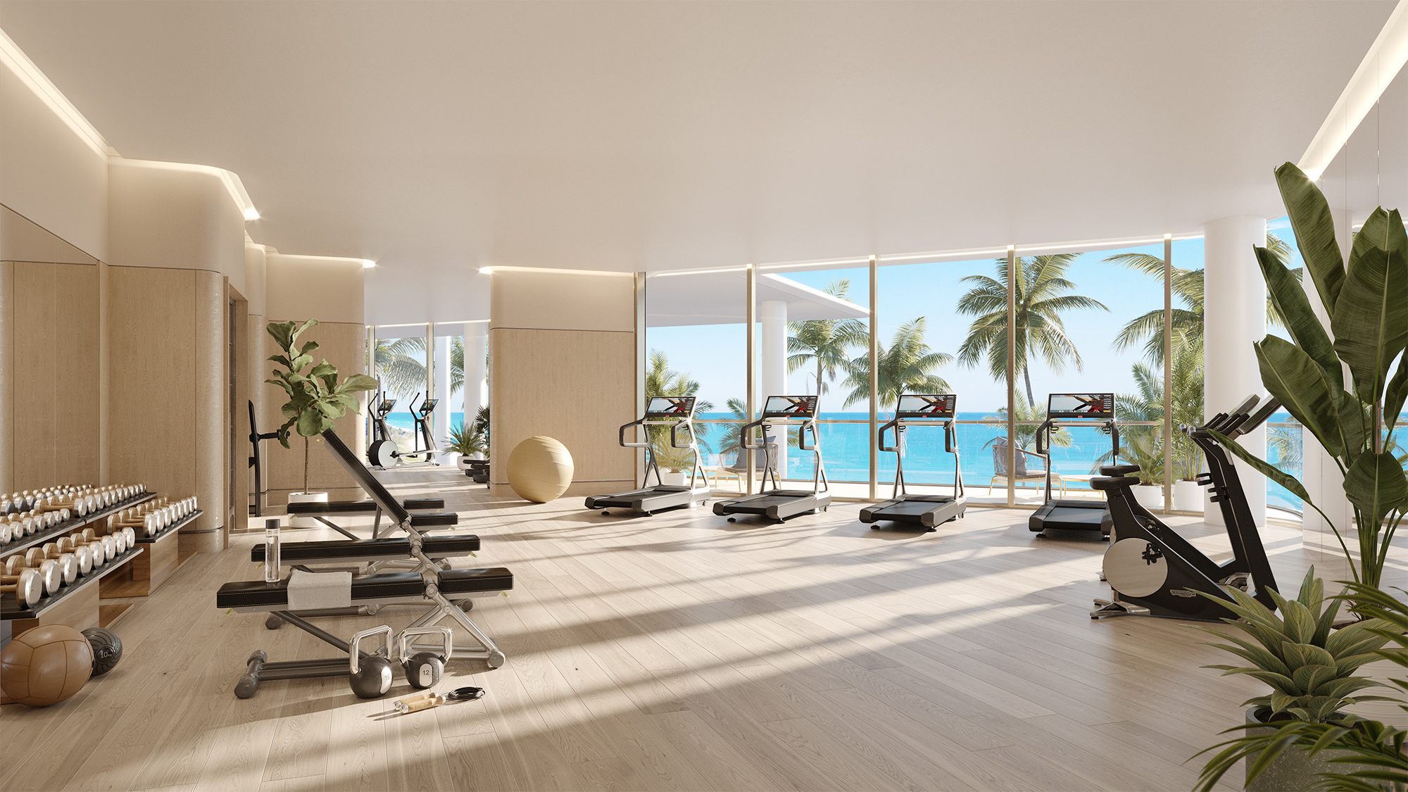 Fitness center overlooking ocean at The Perigon Miami Beach
