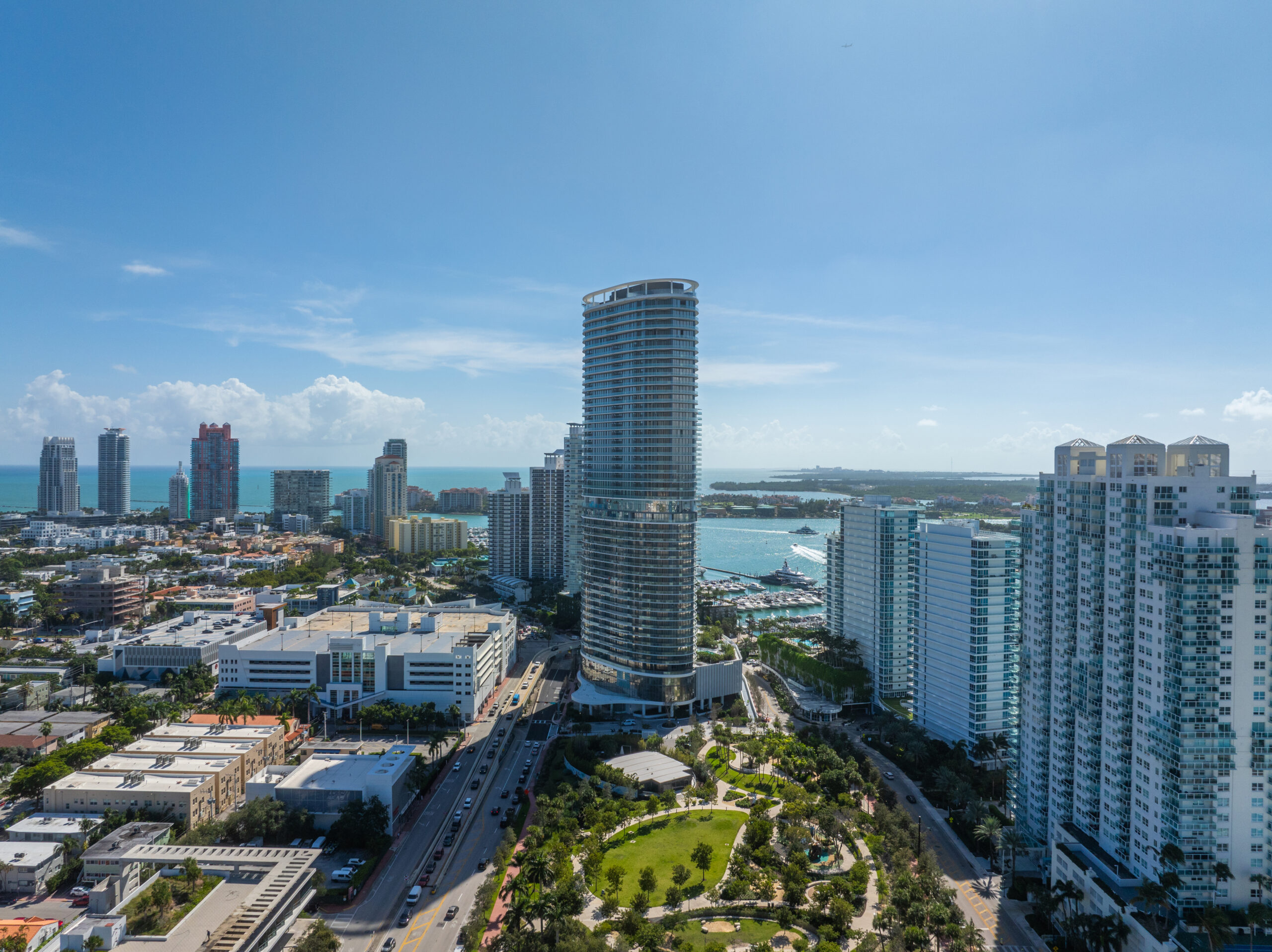 West Avenue South Beach condos for sale Biscayne Bay aerial waterfront