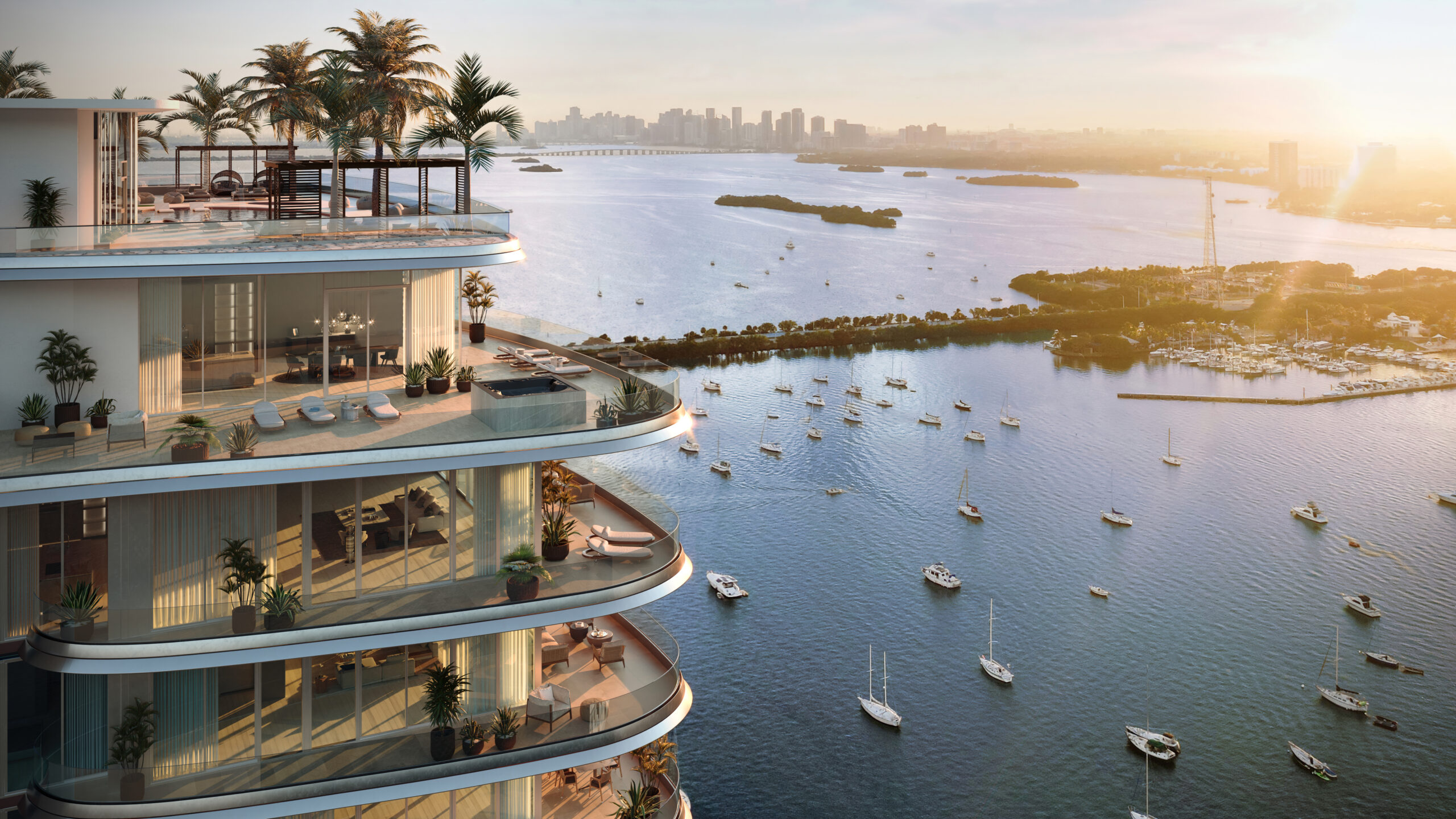 Pagani Residences Miami condos for sale waterfront dusk view North Bay Village