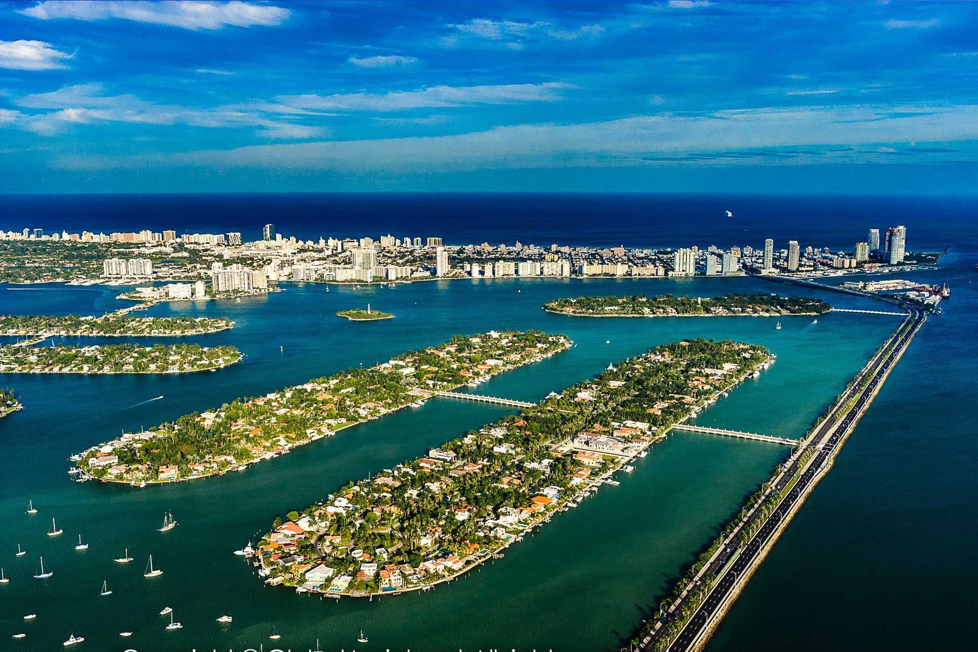 Star Palm and Hibiscus Island homes for sale Miami Beach private islands aerial