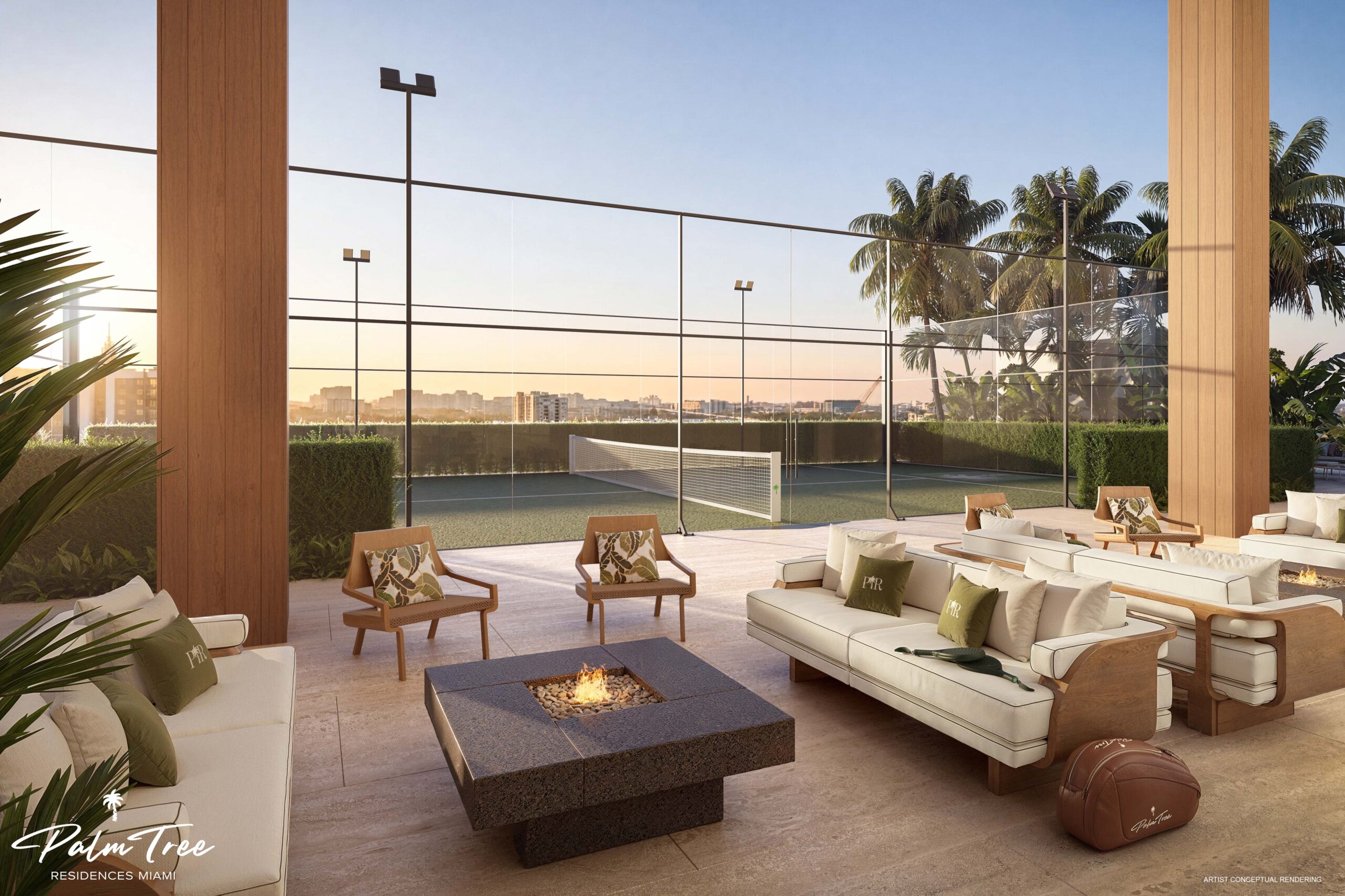 Palm Tree Residences outdoor double padel court with city views