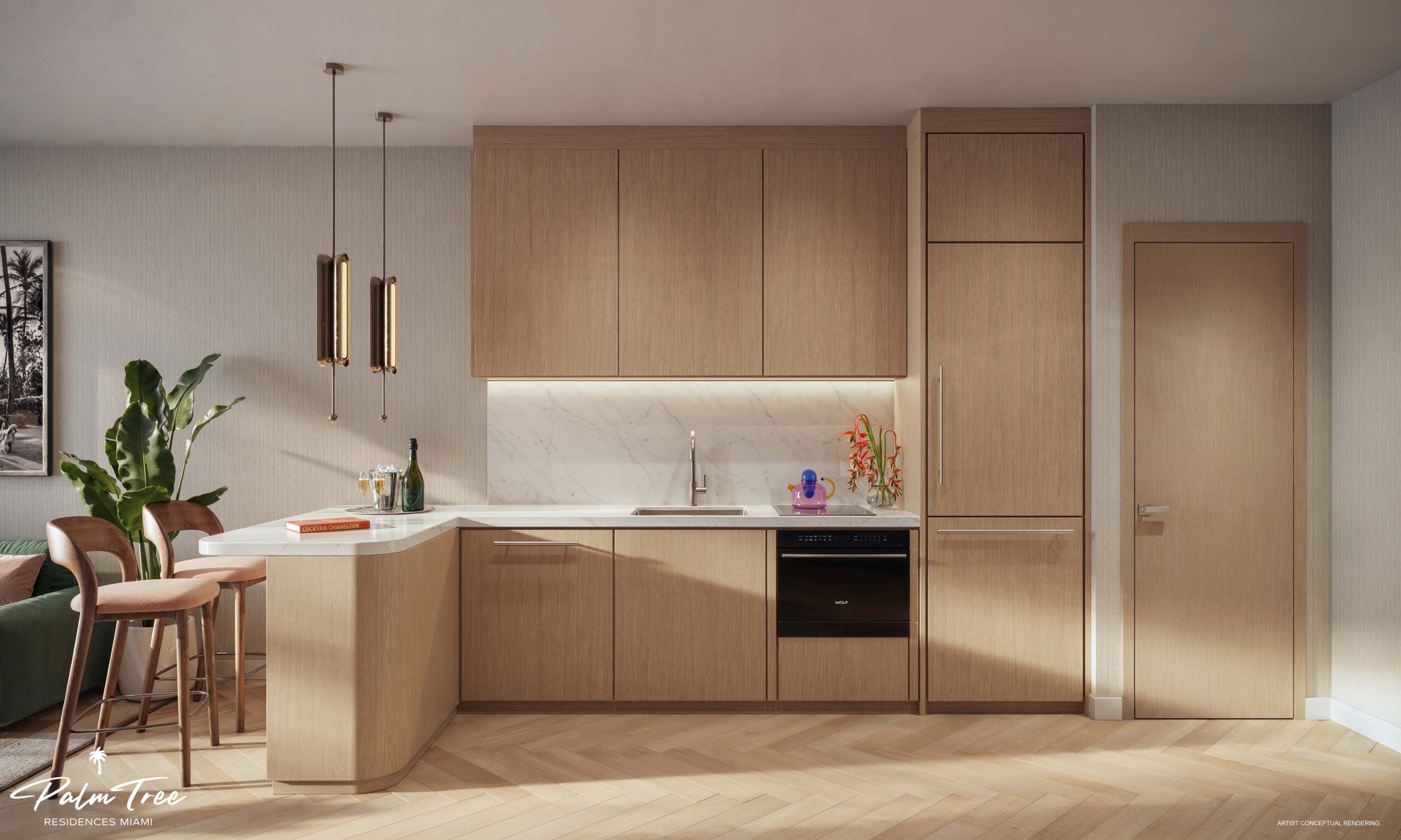 Palm Tree Residences Miami designer Italkraft kitchen with Miele appliances and marble backsplash