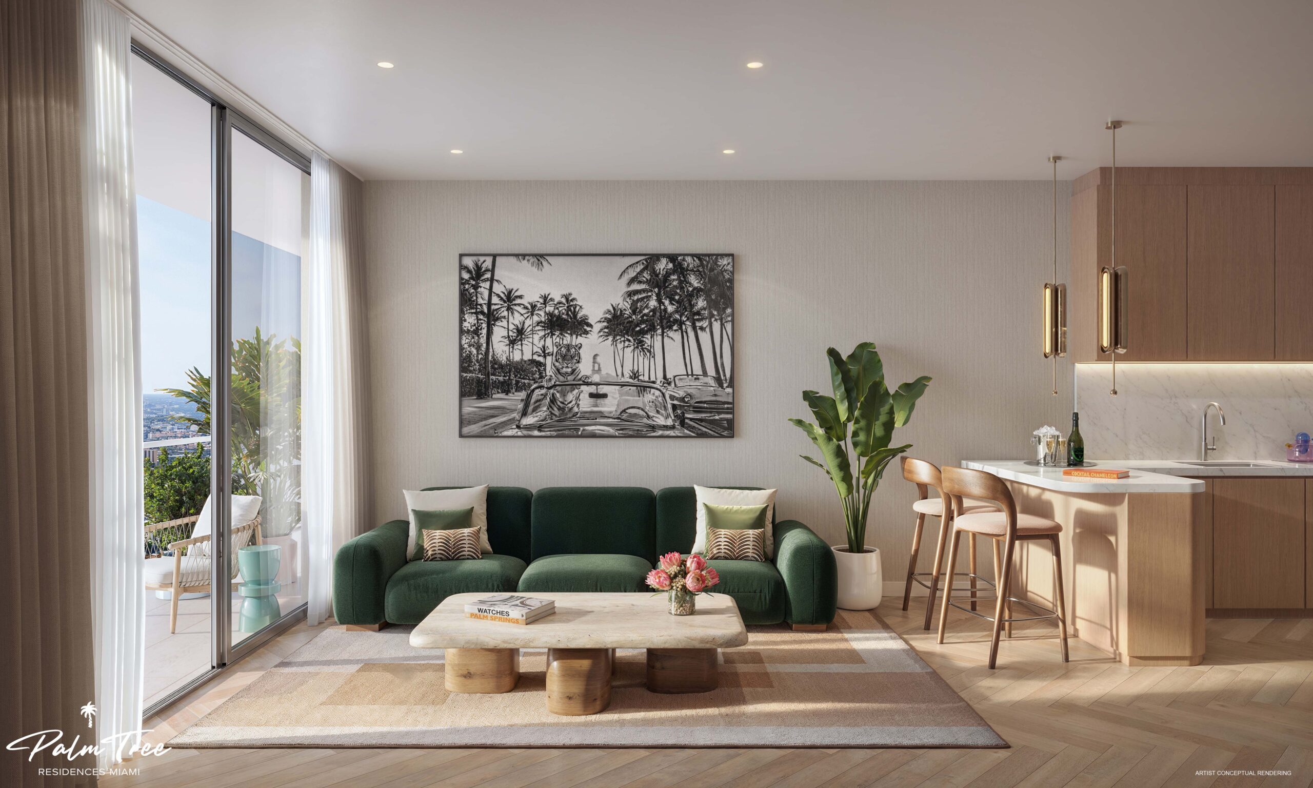 Palm Tree Residences Miami open-plan living room