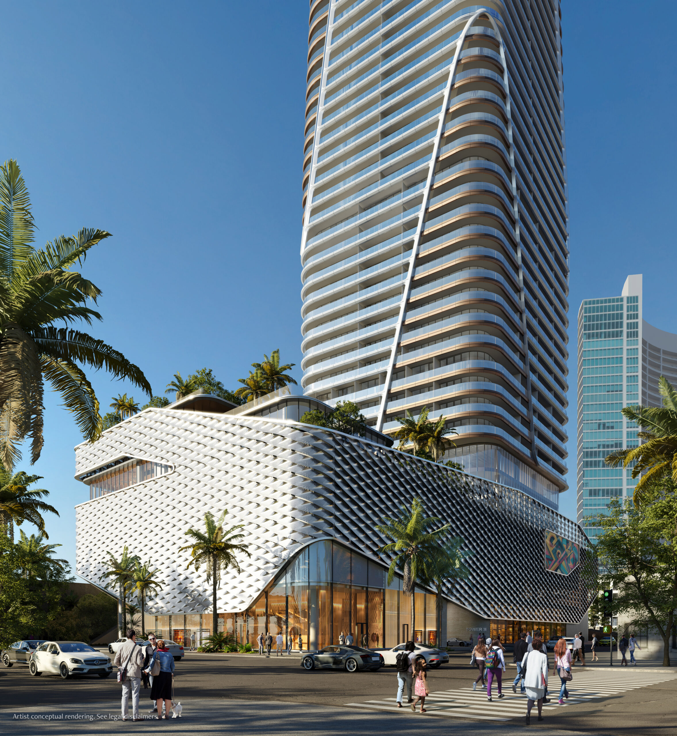 Anantara Residences Miami full tower exterior rendering over Biscayne Bay