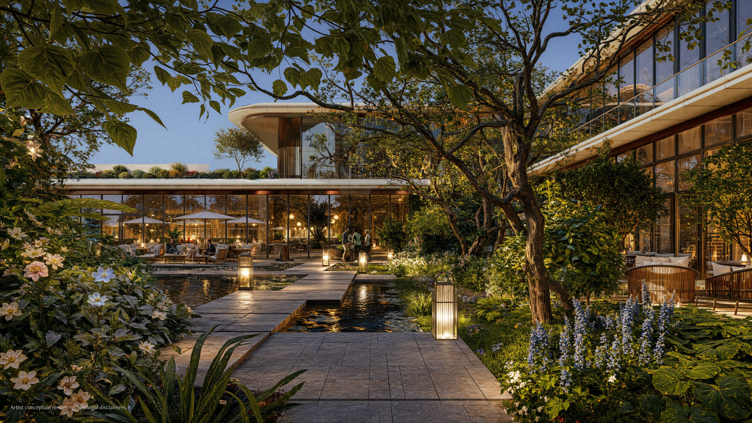 Anantara Residences Miami west garden at night rendering