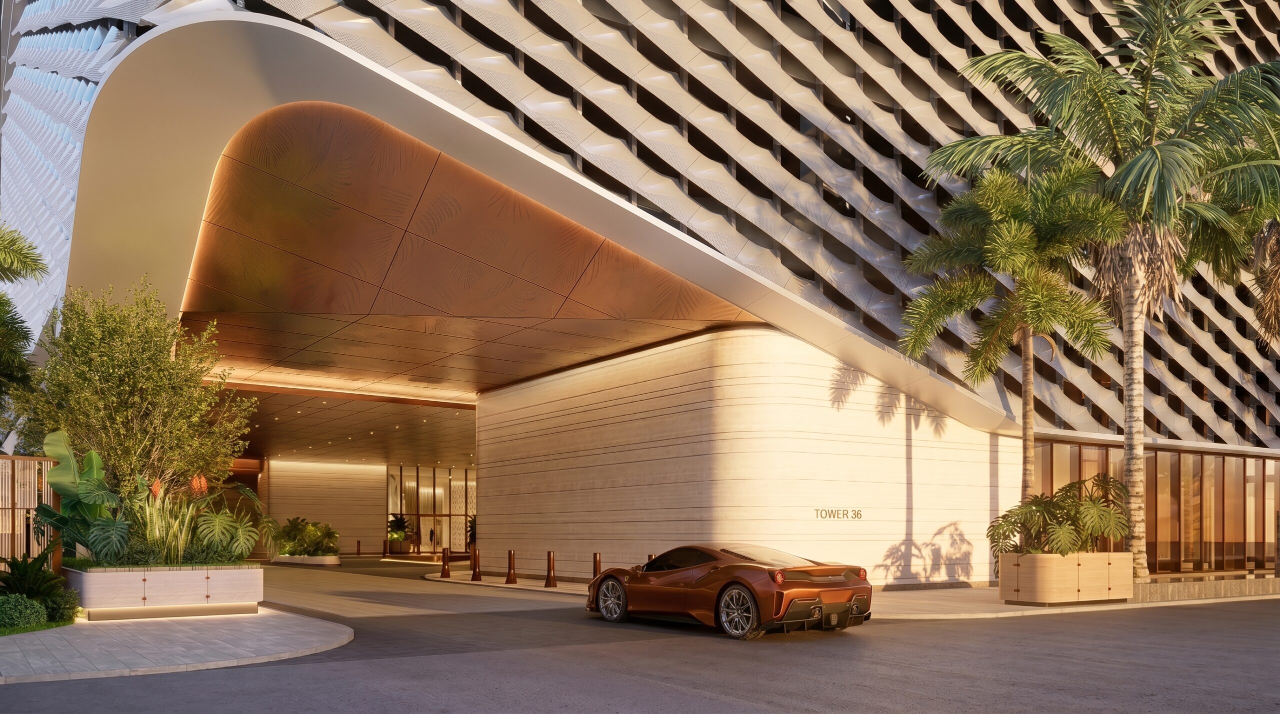 Anantara Residences Miami porte-cochère and motor court arrival rendering